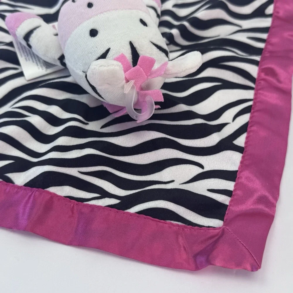 Garanimals Zebra Lovey Security Blanket Pink Black White Satin 12